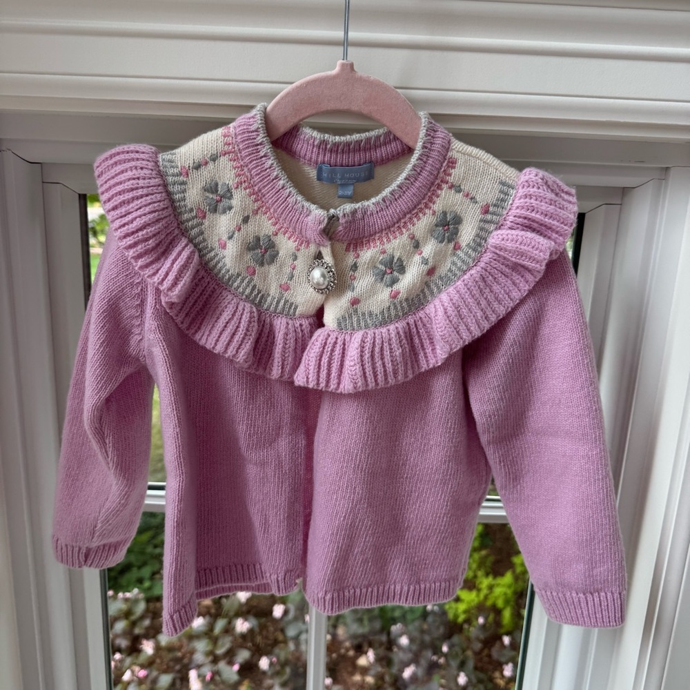 Hill House Pink Floral Knit Girls Sweater Size 2-3